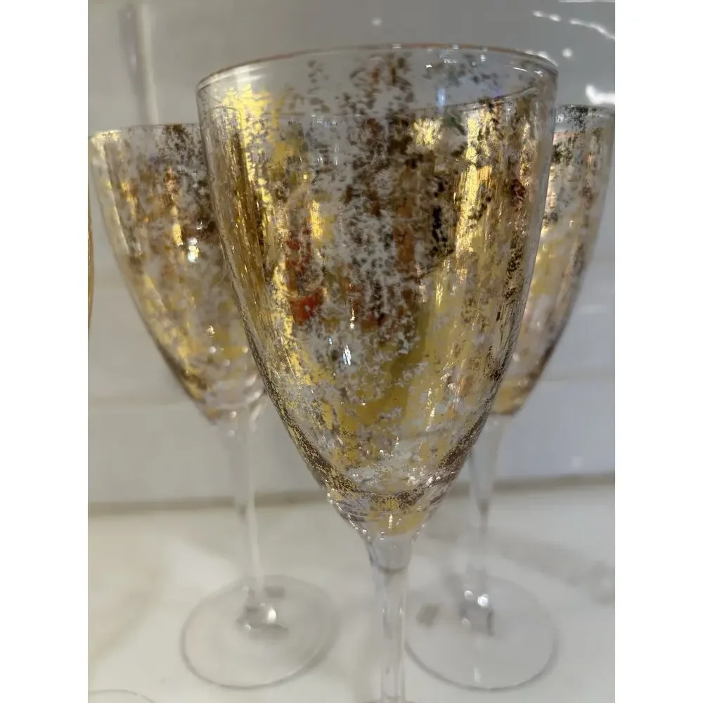 ANTHROPOLOGIE WINE GLASSES SET OF 4 Gold Foiled 9.25” Wine‎ Glasses No 53216743